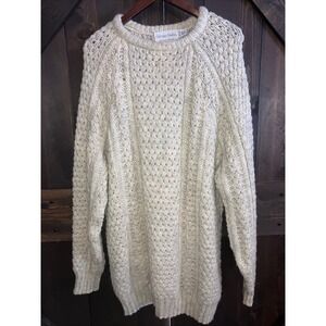 Patrick Malin Hand-Loomed Wool Sweater Beige Donegal Ireland  XL Cable Knit VTG